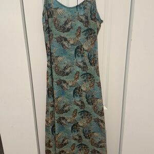 Renaissance Art Print Maxi Slip Dress Teal